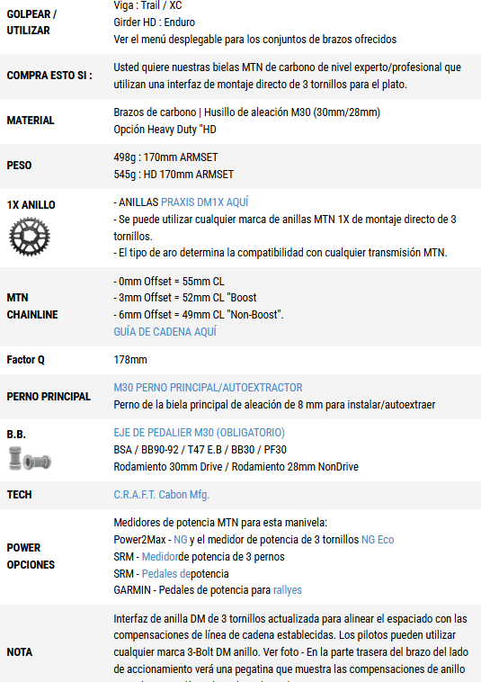 PAR DE BIELAS PRAXIS G2 | GIRDER HD M30 DM | ENDURO | CARBON