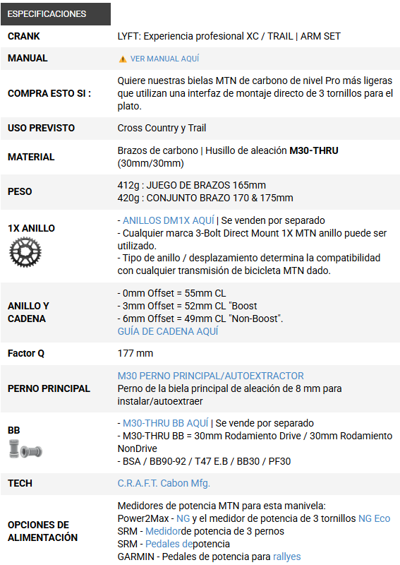 PAR DE BIELAS PRAXIS G2 | LYFT M30-THRU DM | XC/TRAIL | CARBON