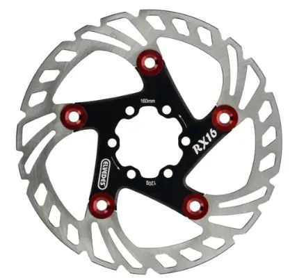 RX16 FLOATING ROTOR ø160mm 120g WITH 6 ROTOR BOLTS BLACK AND RED 