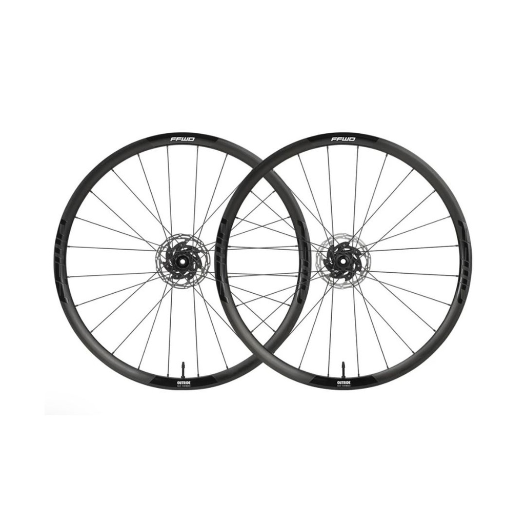 JUEGO DE RUEDAS FFWD OUTRIDE RUTA/GRAVEL ALU DT350 12x100mm & 12x142mm (HG) NEGRO MATTE