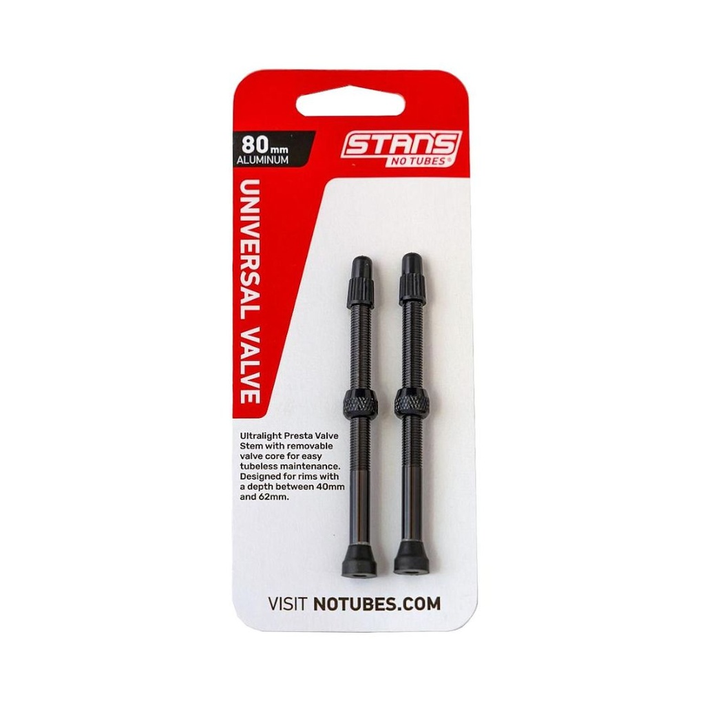 VALVULA STAN´S ALU V/F 80MM NEGRA (TARJETA 2PZAS)